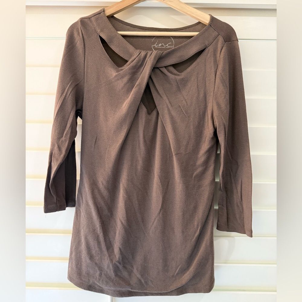 INC International Concepts Women's Taupe Twist-Front Blouse